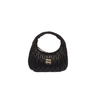 Miu Miu Wander Matelass&eacute; Nappa Leather Hobo Bag, Woman, Black