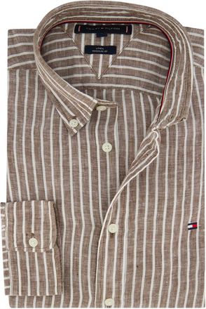 Tommy Hilfiger linnen shirt bruin witte streep Regular Fit