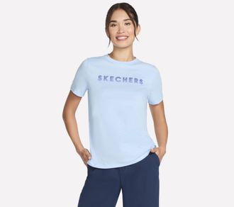 Skechers T-Shirt SKECHERS, Damen, Gr. XS (34), blau (brunnera blau), Obermaterial: 52% Baumwolle, 48% Polyester, Rundhals, Shirts T-Shirt, klassischer Schnitt,