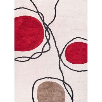 Beliani Alfombra De Algod&oacute;n Beige Rojo Marr&oacute;n Negro 140 X 200 Cm Patr&oacute;n Abstracto Bolat