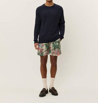 Les Deux Fabian Linen Crewneck Knit Sweatshirt In Dark Navy