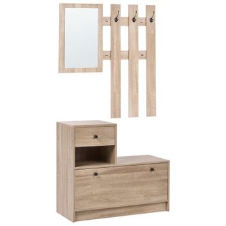 Beliani Mueble Para Recibidor Con Zapatero Espejo Y Perchero Almacenaje Entrada Marr&oacute;n Claro Cooma