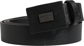 Dolce & Gabbana Men Black Calfskin Leather Square Buckle Belt Calf