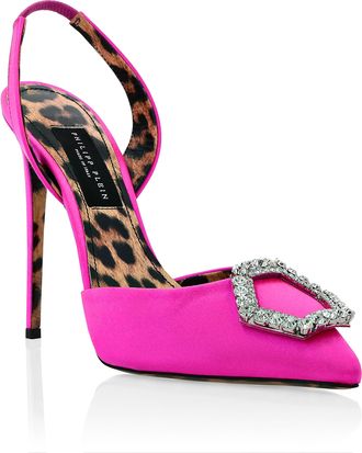 Philipp Plein Satin Decollete slingback Hi-Heels Crystal Hexagon