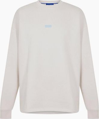HUGO BOSS Mens Crew Neck Ribbed Collar Long Sleeve Sweatshirt - White - Size: 36