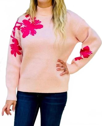 Merci Liv Floral Sweater In Peach Pink