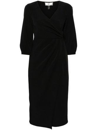 Nissa wrap-design crepe midi dress - Black