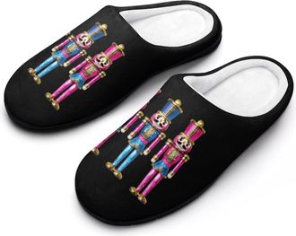 Generic Shiny Glittery Nutcracker Cotton Womens Slip-on Slippers Winter Warm House Shoes with Rubber Sole for Home Office Hotel