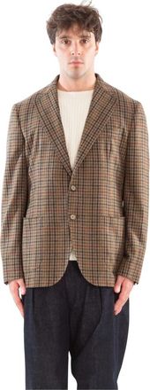 Santaniello Pied De Poule Wollen Blazer - Heren - Blazers - Bruin - L - Wol - Jassen