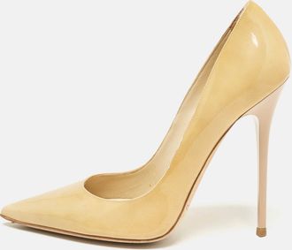Jimmy Choo London Beige Patent Leather Ava Pointed Toe Pumps