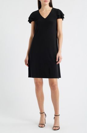 Anne Klein Flutter Sleeve Shift Minidress in Anne Black at Nordstrom, Size X-Small P