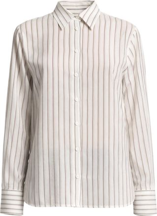 PESERICO Button-Down Shirt With Vertical Stripes And Curved Hem