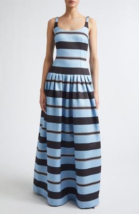 Emilia Wickstead Tristesse Stripe Taffeta Faille Maxi Dress in Graphic Stripe - Blue Black at Nordstrom, Size 12