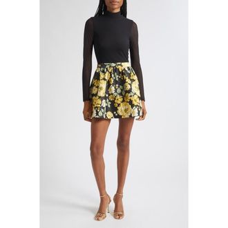 Alice & Olivia Chara Mock Neck Long Sleeve Minidress in Black/multi at Nordstrom, Size 12