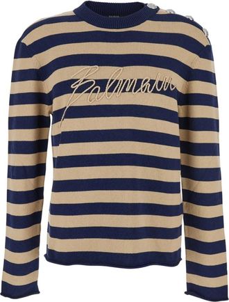 Balmain Logo Gebreide Trui - Heren - Ronde hals truien - Blauw - M - Truien & Vesten