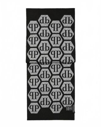 Philipp Plein Mens Two-Tone Logo Scarf In Grey/black