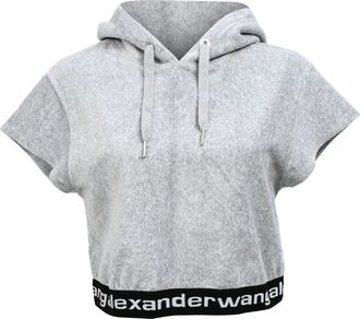Alexander Wang T. Cropped Hoodie in Grey Corduroy