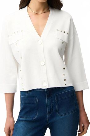 Joseph Ribkoff Mirrored Grommet Accent Crop Cardigan In Vanilla