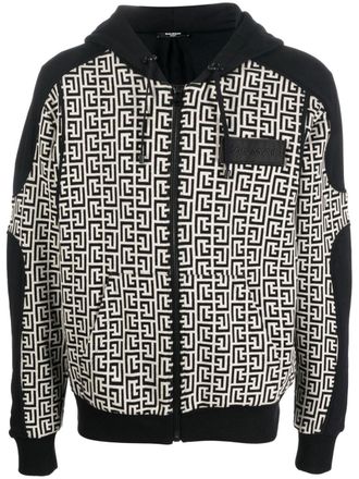Balmain monogram-logo hoodie - men - Fabric - S - Black