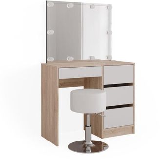 Vicco Tocador Sherry, Sonoma, 90 Cm Con Iluminaci&oacute;n Led Y Taburete
