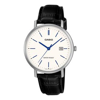 Casio Mens White Dial Black Leather Minimalist Analog Watch - MTP-VT05L-7EDF