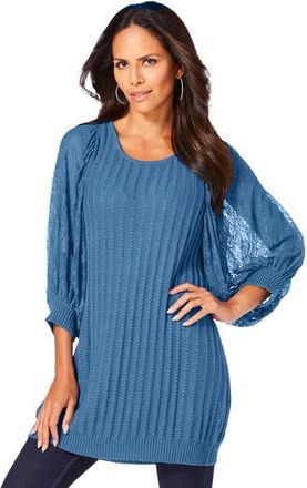 Roaman's Lace Sleeve Sweater in Dusty Indigo at Nordstrom, Size 16