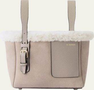 Valextra Mini Suede & Shearling Bucket Bag
