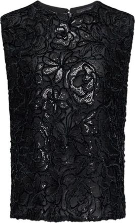 Elena Miro Tops, Dames, Zwart, S/M, Polyester, Top met geborduurde voorkant