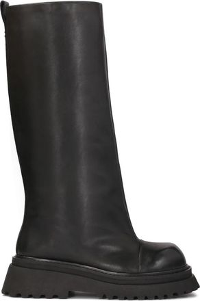 Kazar Zwarte laarzen op een dikke zool met een brede schacht - Dames - Hoge Laarzen - Zwart - 40 EU - Leer - Schoenen