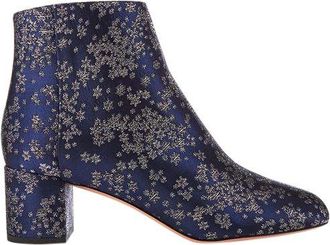 Aquazzura Navy Satin Jacquard Ankle Boots Size 36