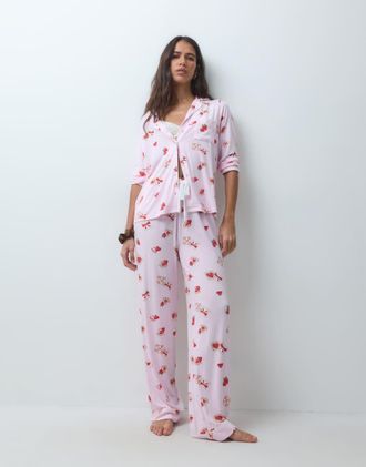 Boux Avenue completo pigiama in modal con rever Love Toast rosa