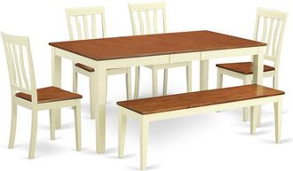 East West Furniture 6-Pc Table and chair set - Kitchen Table and 4 Dining Chairs together with Bench