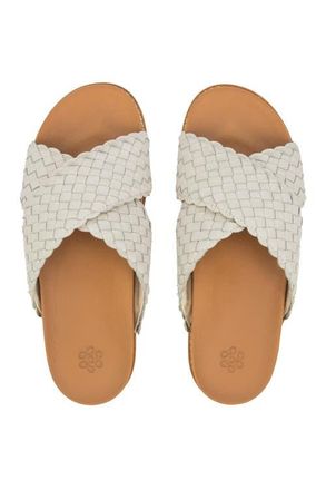The Sak Penelope Leather Woven Slip On Sandal in Stone Woven at Nordstrom, Size 11