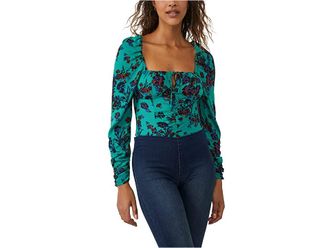 Free People Hilary Printed Top Womens Blouse Green Combo : MD (Womens 8-10), Viscose