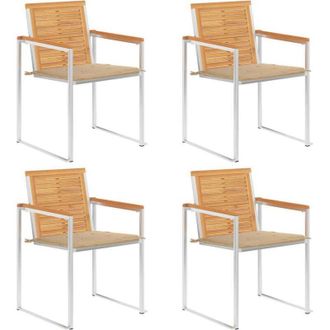 vidaXL Vidaxl - Sillas De Jard&iacute;n 4 Unidades Con Cojines Madera Maciza Teca