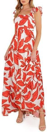 Flying Tomato Ruffle Strap Tiered Maxi Dress in Off White/Red at Nordstrom Rack, Size Medium
