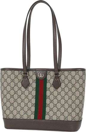 Gucci Beige Brown Coated Canvas Leather Tote Bag (Pre-Owned)