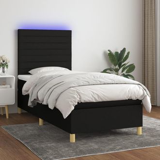 vidaXL Vidaxl - Cama Box Spring Colch&oacute;n Y Luces Led Tela Negro 100x200 Cm