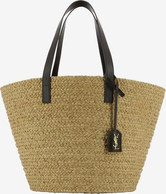 Saint Laurent Shopper aus Raffiabast und Leder Panier Medium