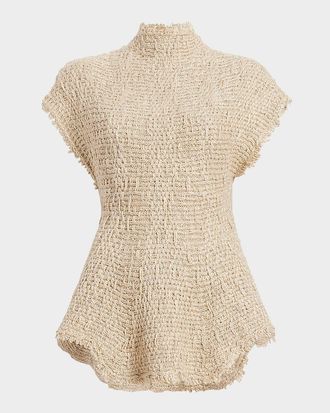 Khaite Gilles Short-Sleeve Woven Peplum Top