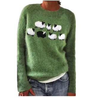 Generic Fair Isle Jumpers for Women UK Long Sleeve Nordic Sweater Soft Warm Knitted Pullover Ladies Icelandic Jumper Winter Cosy Crew Neck Loose Fit Retro Pat