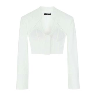 Balmain Blazers, female, White, XS, Clic White Poplin Shirt