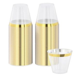 Elama 100 Piece 9 Ounce Disposable Plastic Gold Rimmed Party Cup Set at Nordstrom