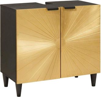 vidaXL Sink cabinet Black and Gold 62 x 33 x 58 cm Solid Mango Wood vidaXL