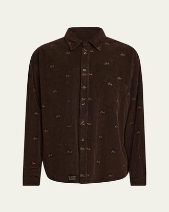 ERL Mens Corduroy Allover Logo Button-Down Shirt
