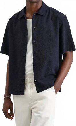 Wax London Keats Seersucker Shirt In Navy