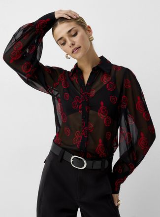 Icone Womens Sheer chiffon puff-sleeve blouse