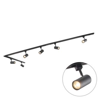 QAZQA Moderno Sistema De Iluminaci&oacute;n De Riel Moderno Con 6 Focos Negros Monof&aacute;sicos 300cm - Iconic Jeana Acero Alargada /redonda Adecuado Para Led Max. 6 X 