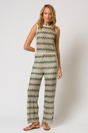 Central Park West Celine Rainbow Crochet Knit Button-Back Shell in Neutral Multi at Nordstrom, Size X-Small