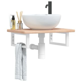 Berkfield Home Basin Shelf Wall Mounted Steel & Solid Wood Oak in Brown